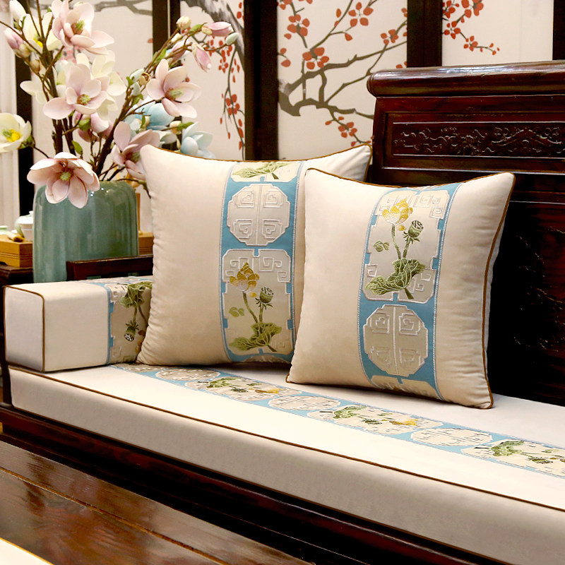 New Chinese style mahogany sofa cushion classical home embroidery fabric Arhat mattress five-piece ring chair cushion customization