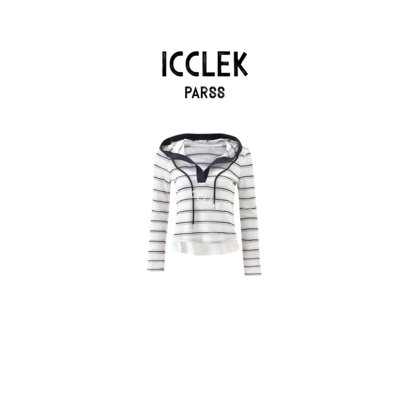 Blue and White Striped Hooded Fake Two-Piece Knit Top for Women, Slimming Design, Long-Sleeved Top-9706 Blue and White Striped Hooded Fake Two-Piece Knit Top for Women, Slimming Design, Long-Sleeved Top-9706