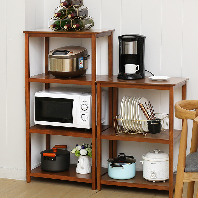 Solid Wood Kitchen Microwave Oven Shelving Floor Multilayer Oven Shelf Living Room Home Bookshelves Containing shelf