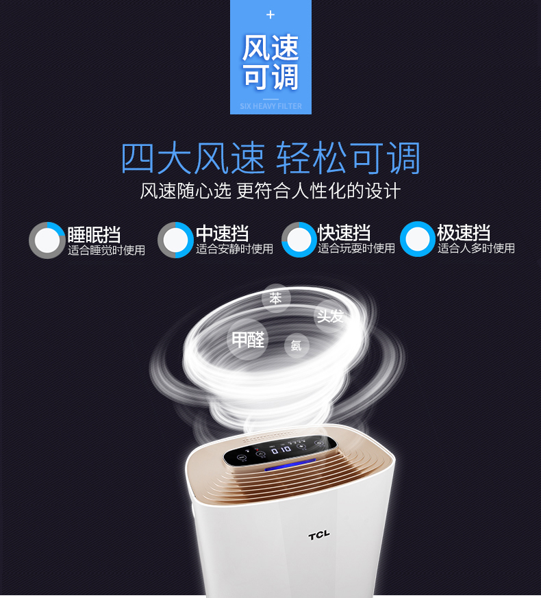 máy lọc không khí xiaomi 2s Máy lọc không khí TCL phòng khách gia đình ngoài máy hút bụi formaldehyd PM2 âm ion thông minh độ ẩm WIFI lọc hepa