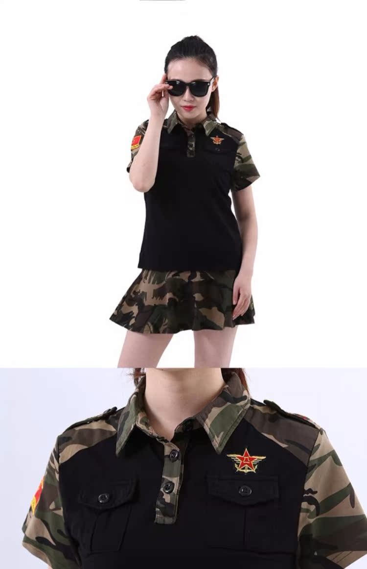 Áo tắm thủy thủ ngụy trang áo thun dài tay nữ 2019 mới váy ngắn phù hợp với váy vuông khoe dáng - Những người đam mê quân sự hàng may mặc / sản phẩm quạt quân đội mũ beret quân đội