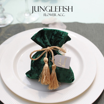 JF Original Creative Green Velvet Cloth Delight Sugar Bag Gold Flow Suede Chinese Knot Wedding Wedding Banquet Sugar Box Cloth Bag