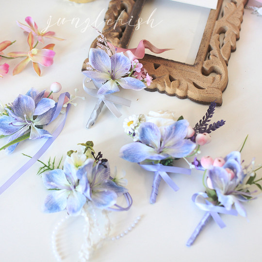 蓝紫色春日山野胸花森系花朵粉色蓝色会议开业高端结婚婚礼