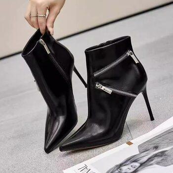 Brazing bird 6608-1 leather short boots sexy pointed toe stiletto heel side zipper versatile fashionable women's boots 9cm