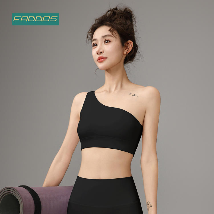 Vantio Yoga Wear Bra Sexy One-Shoulder Slanted Shoulder Sports Fitness Intimates Vest One-Cup Padded Top for Women