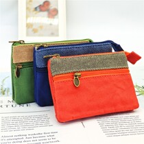 Pure colour cotton cloth multilayer small square bag zero wallet male and female carpack containing bag coin bag Jane about old mans purse
