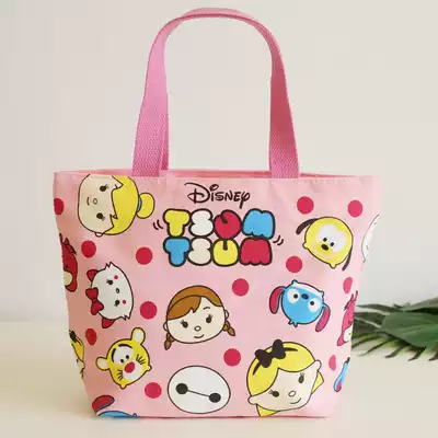 Cartoon canvas Hand bag women's portable lunch bag snack bag cute girl zipper bag storage bag