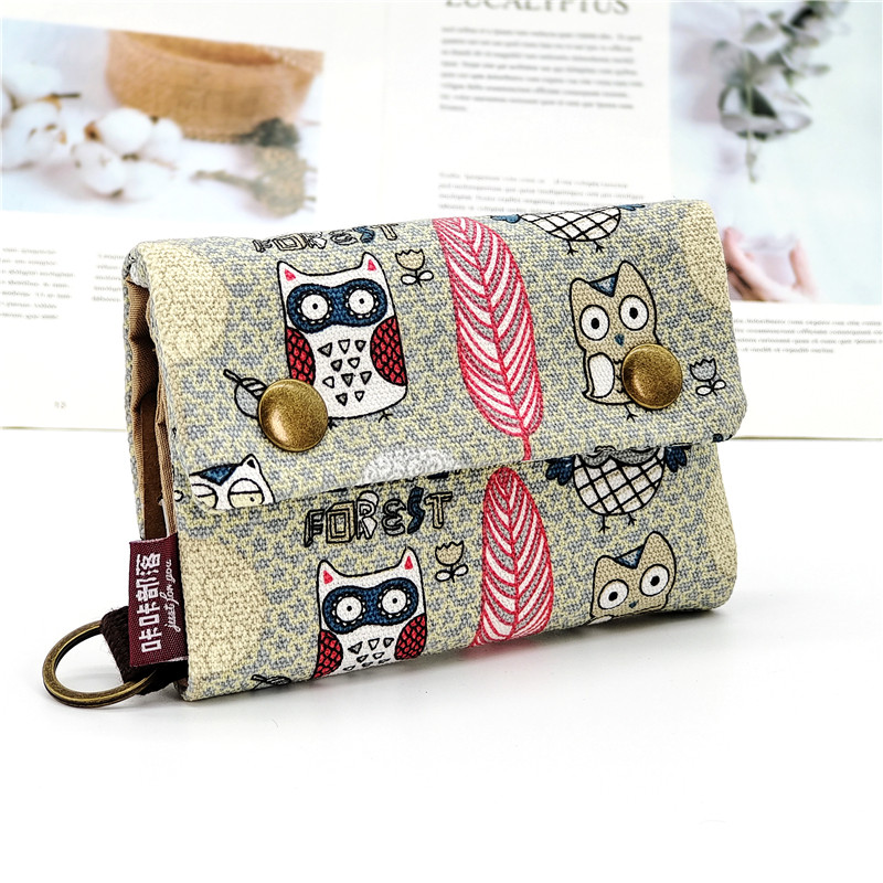 Han Edition Multifunctional Cloth Art Wallet Woman Short man and woman universal folding and laminated money clip canvas card bag student zero money bag
