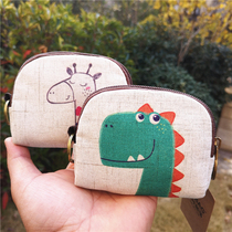 Korean version of cotton linen creative coin wallet zipper cartoon coin bag key card bag male and female students Mini small cloth bag