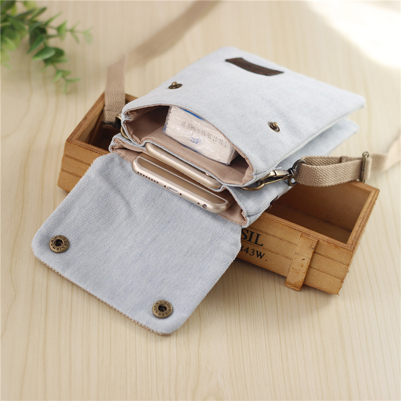 Simple vertical canvas messenger bag with large screen mobile phone bag Kaka tribe fabric messenger bag for men and women Fresh literary bag