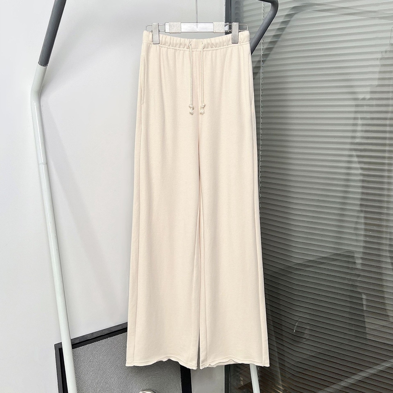 Pure Original Beige Drapey Floor-Length Pants for Women, Summer Jogging Pants, Elastic Waist Drawstring Casual Straight-Leg Thin Sweatpants