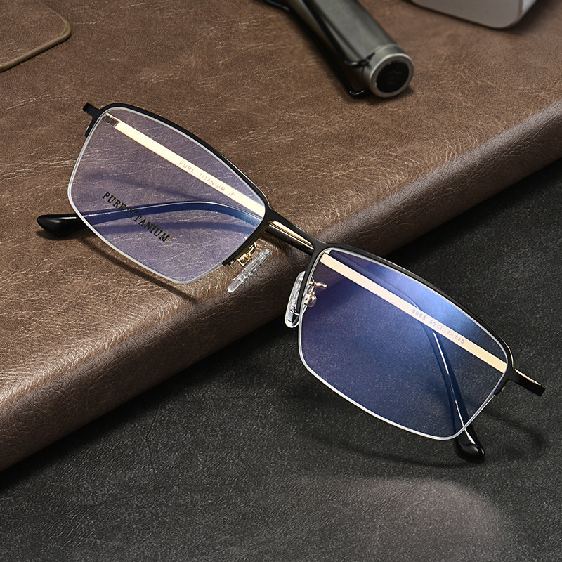 Pure titanium semi-frame business casual ultra-thin ultra-light semi-frame myopia ultra-tough glasses frame can be matched with myopia glasses man
