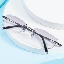 Rimless pure titanium myopia glasses for men and women students anti-radiation blue color color finished business white-collar glasses