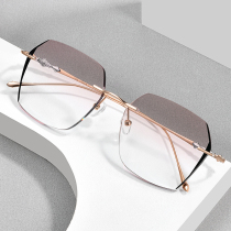 Pure titanium rimless myopia glasses can be equipped with super light mens and womens large frame optical plain face repair special-shaped mirror finished