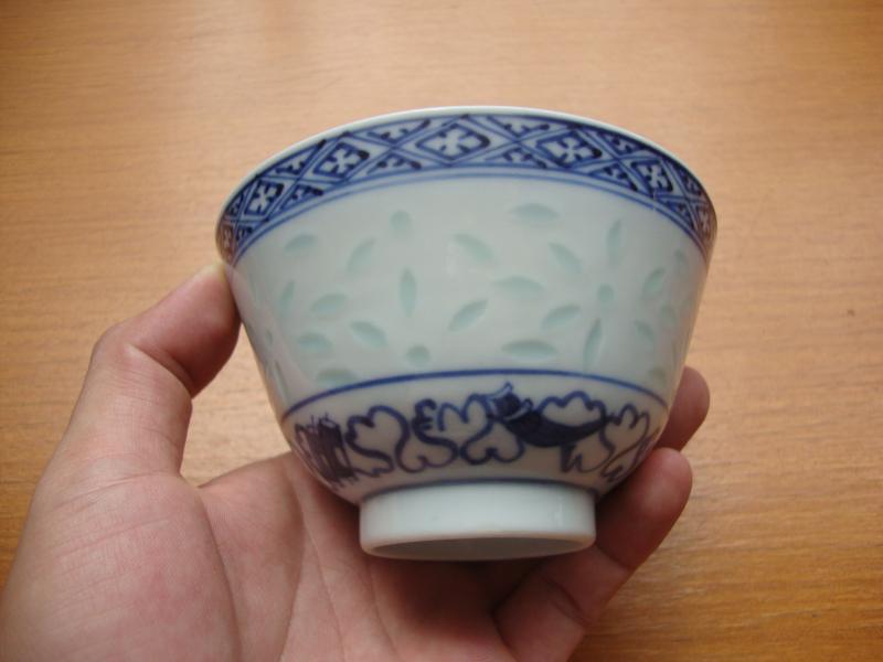 大清康熙年制款一鹭莲升青花玲珑大茶杯一只玲珑瓷杯包老保真