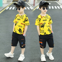 Childrens clothing boys summer short-sleeved shorts set 2021 new childrens foreign-style boys summer Korean two-piece tide