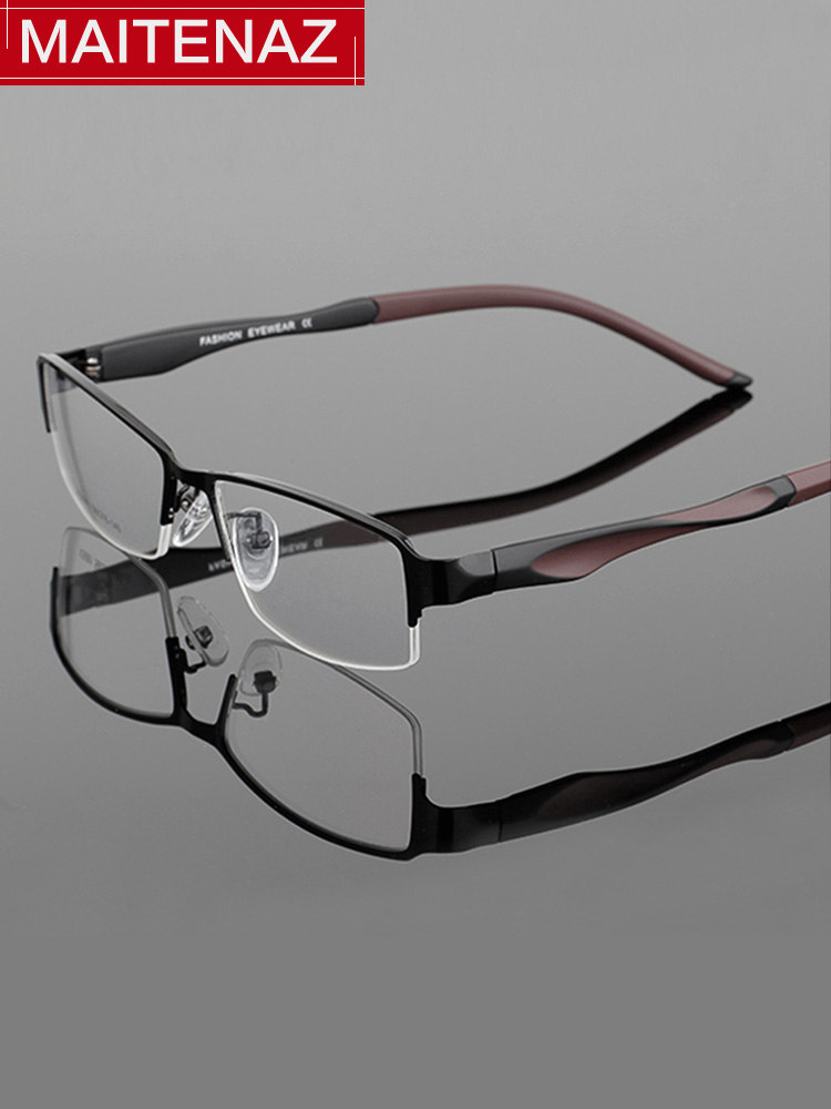 Myopia glasses men have a degree of ultra-light half frame can be equipped with finished color-changing glasses frame Black comfortable eye myopia mirror