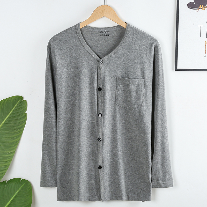 Summer Thin men's pure cotton long sleeves cardiovert buttons pure cotton thread clothes Home Aged Blouse Air-conditioning Shirts-Taobao