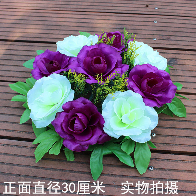 Simulation rose small wreath silk flower sweeping tombs flowers Upper graves Flowers Flowers 30 cm Flower Ring sacrificial flowers Qingming flowers to put flowers