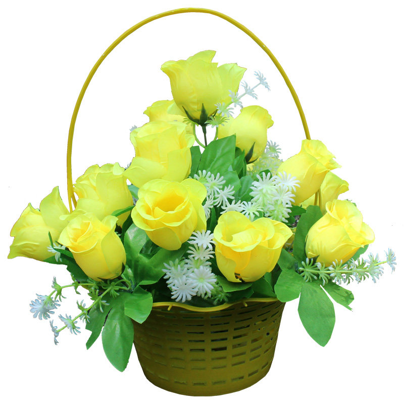 Simulated flower roses panjing flower basket decorative flower silk flower Qingming flower fake flower grave sweeping flower on the grave flower sacrificial flower