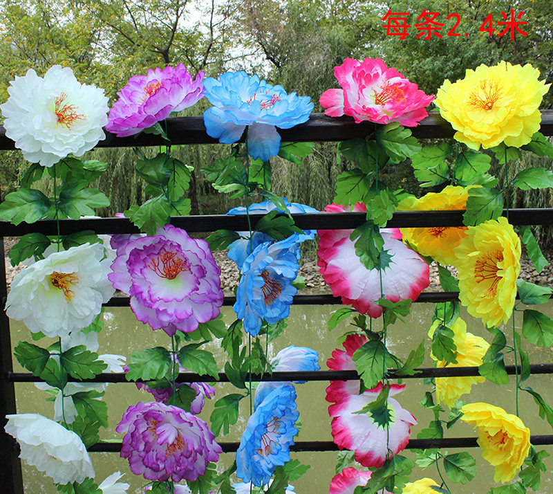 Simulation large Peony Flower Rattan Flower string Qingming Flower Tomb Sweeping flower Tombstone decorative flower hanging flower Vine Hanging wall flower string