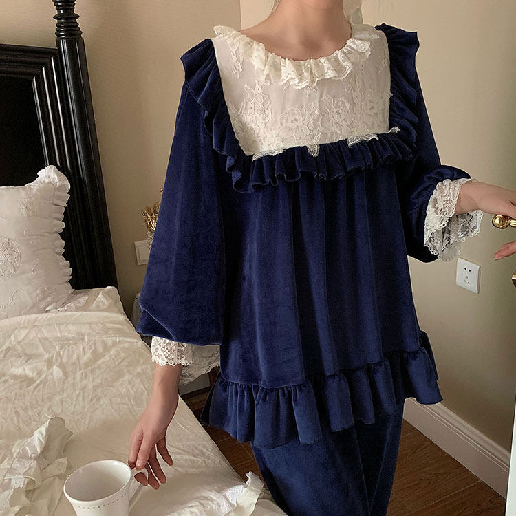 Pajamas Women's Winter Coral Fleece Thickening Suit Home Winter Flannel Island Fleece Pajamas Princess Sweet Homewear