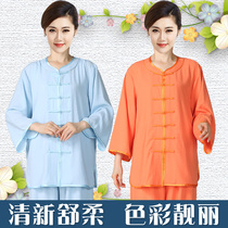 Tai Chi Fu Cotton Linen Short Sleeve Female Summer Middle Aged Short neckline Gongfu Mens Flax Middle Sleeve Taijiquan 2022