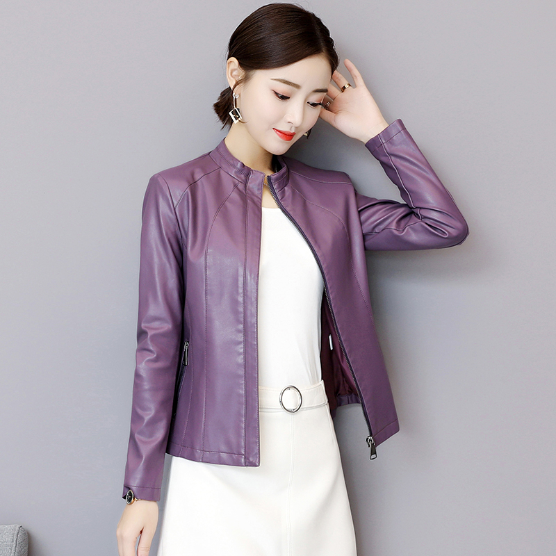 2020 mùa xuân và mùa thu phụ nữ mới Haining da của ngắn áo khoác nhỏ Hàn Quốc phiên bản mỏng đứng cổ áo da đầu máy thủy triều áo khoác