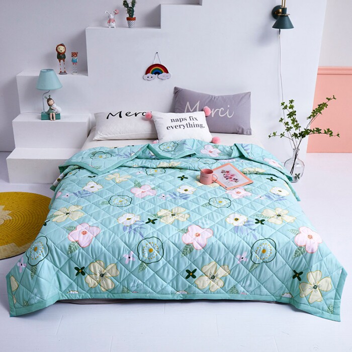 Washed cotton air-conditioning quilt double summer cool quilt summer thin quilt children's single machine washable printed feather silk summer quilt