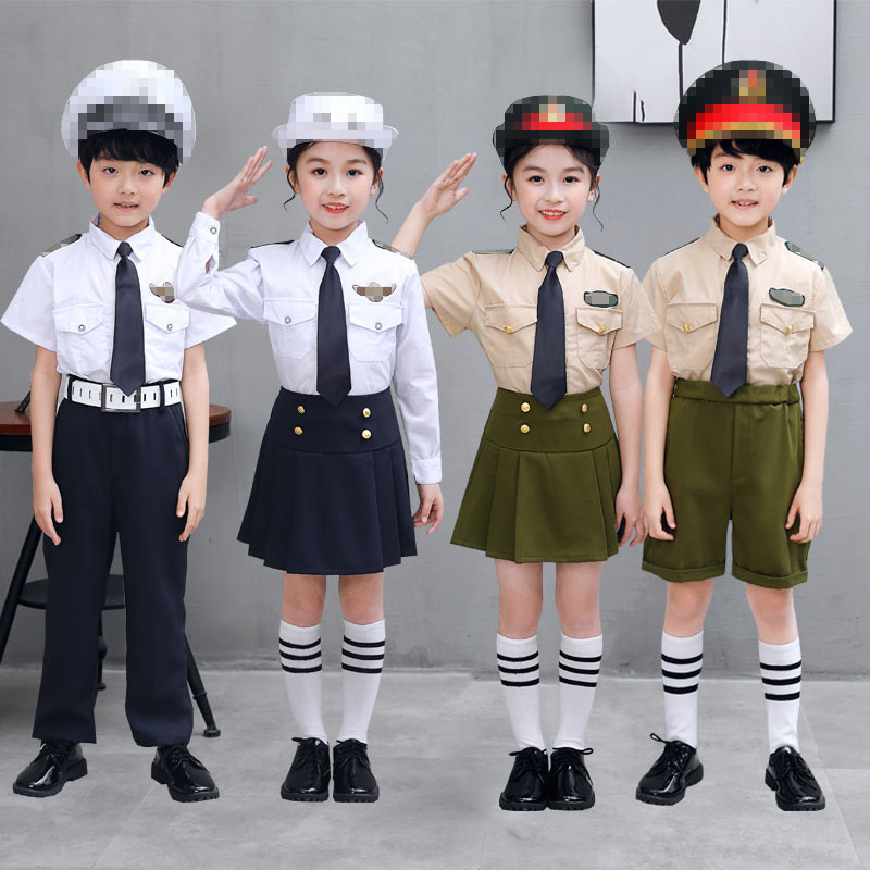 Children's Army Navy Mariners Show Officer Costume Captain Pilot Performance Suite Choral Costume