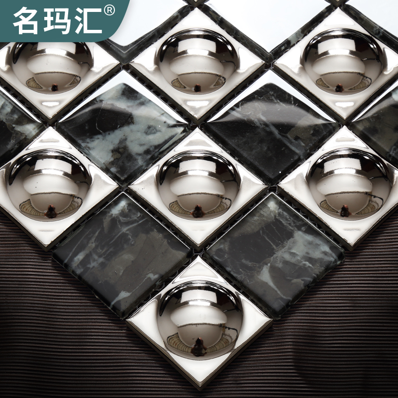 Mingmahui modern light luxury glass mosaic tile TV background wall net red decoration black and silver three-dimensional wall tiles
