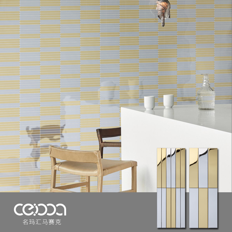 Maixi gold silver metal stainless steel mosaic tile TV Background wall long mirror wall wall