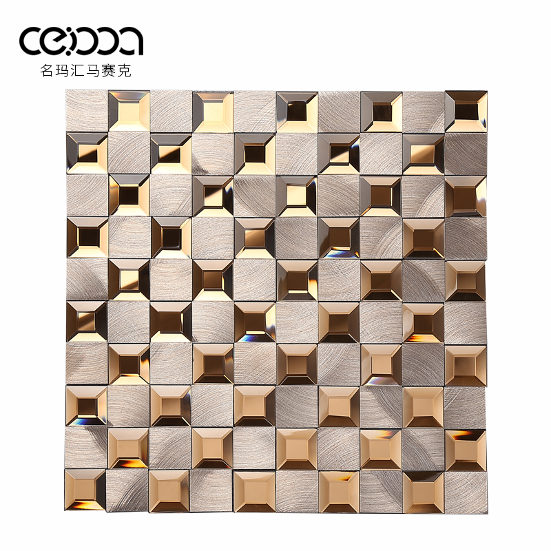 Mingmahui brown glass mosaic TV background wall tile metal wire drawing living room porch decoration building materials