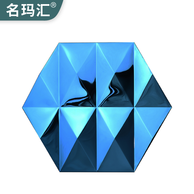 Mingmahui blue mirror metal stainless steel mosaic tile background wall large diamond-shaped three-dimensional bar wall tile