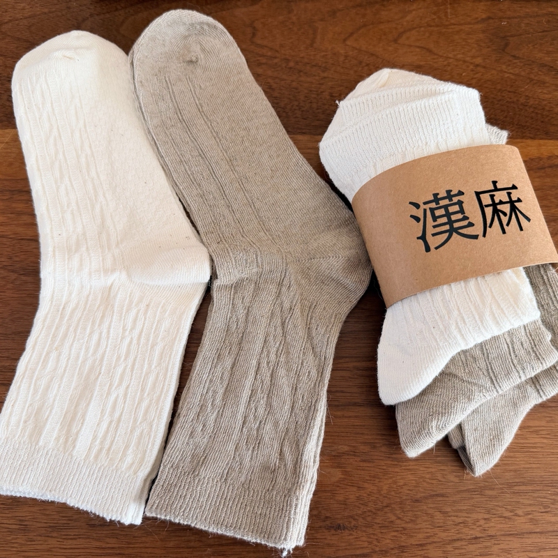 New Mid-Calf Hemp Socks, Unisex Cotton and Linen Socks for All Seasons, Natural Deodorant, Breathable and Sweat-Absorbent, Family Pack of 5 Pairs