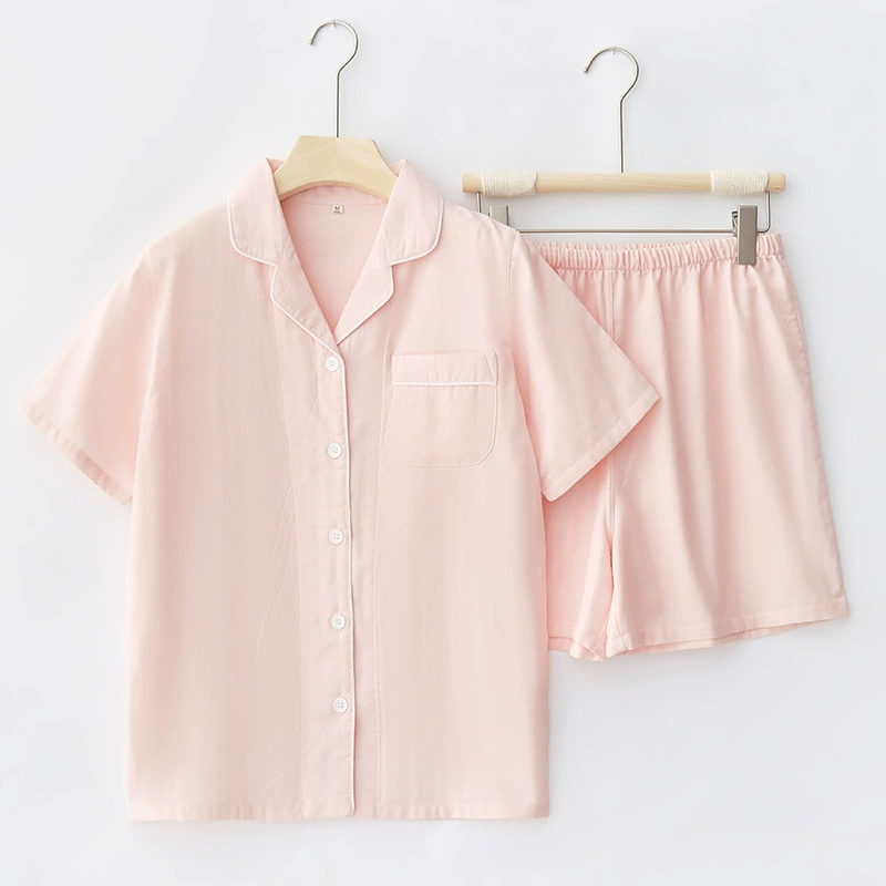 Muej Unbranded Couple Pajamas Women's Summer Pure Cotton Gauze Short-Sleeved Shorts Set Men's All-Cotton Home Wear Thin