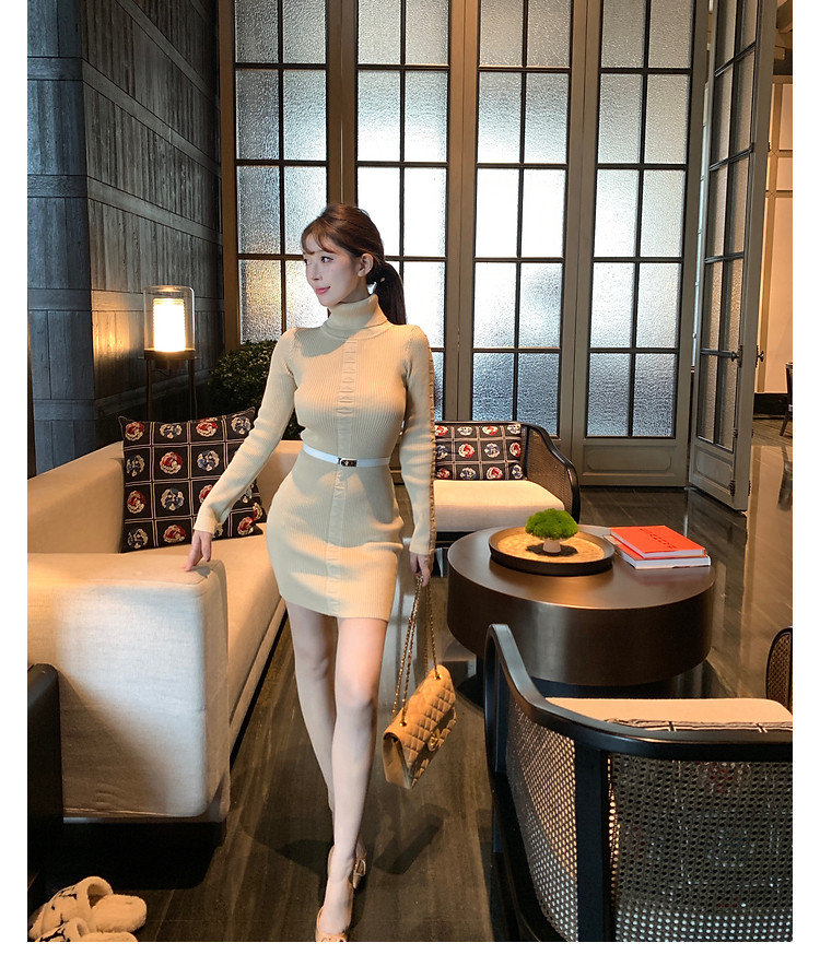 한국 m900 터틀넥 스웨터 니트 드레스 가을 겨울 폭발 이른 가을 품격 허리 수축 섹시함 홍콩 스타일 타이트 스커트 상세 이미지 14