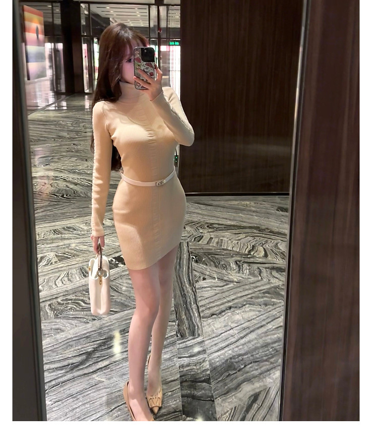 한국 m900 터틀넥 스웨터 니트 드레스 가을 겨울 폭발 이른 가을 품격 허리 수축 섹시함 홍콩 스타일 타이트 스커트 상세 이미지 8