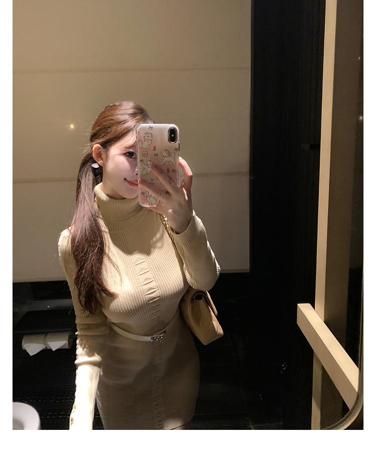 한국 m900 터틀넥 스웨터 니트 드레스 가을 겨울 폭발 이른 가을 품격 허리 수축 섹시함 홍콩 스타일 타이트 스커트 상세 이미지 20