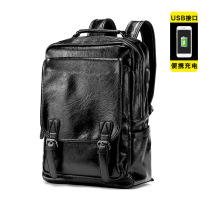Hong Kong black leather fashion fashion men's and women's backpack student schoolbag travel bag backpack tide bag