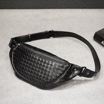 Hong Kong fashion men's cross-straddle small bag woven men's chest bag leather small waist bag street mobile phone bag