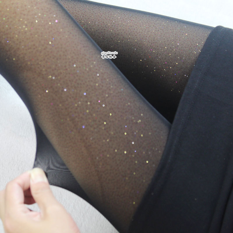 Mesh Shiny Sequin Glitter Rhinestone Footed Leggings for Women, Fleece-Lined and Thickened for Spring, Autumn, and Winter, with a Faux Sheer Mesh Design