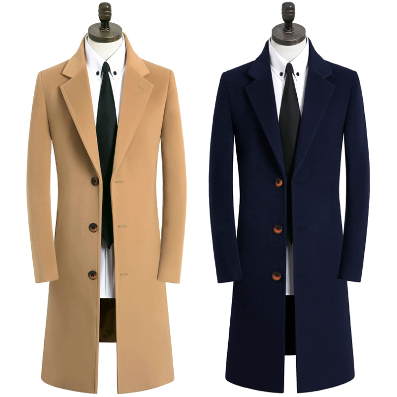 Korean winter wool coat men's Korean version of the long version of the British style slim men's coat Ni Zi coat tide