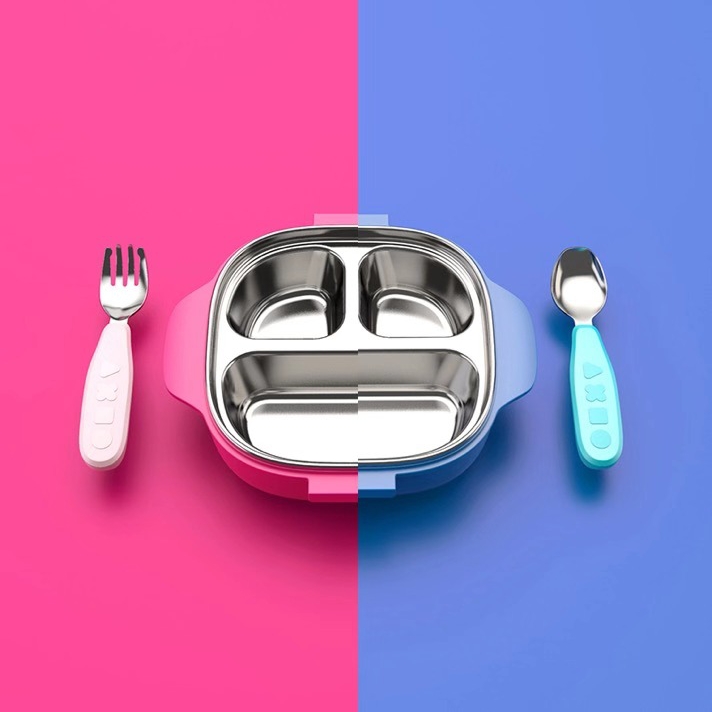 octoto baby insulated lunch box stainless steel compartment tray out portable anti-fall bowl with lid children cutlery set