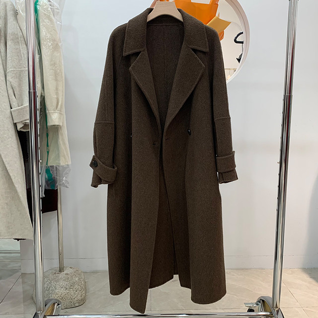 2024秋冬新款双面羊绒大衣女中长款韩版宽松羊毛呢外套系带风衣