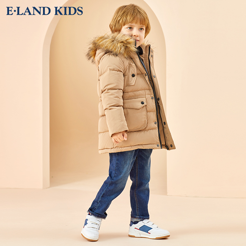 Elandkids bé mùa đông cậu bé mới bình thường giản dị áo dài vừa xuống áo khoác.