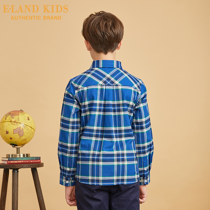 Elandkids ăn mặc chỉnh sửa rơi cậu bé mới English bông giản dị kẻ sọc áo dài tay.