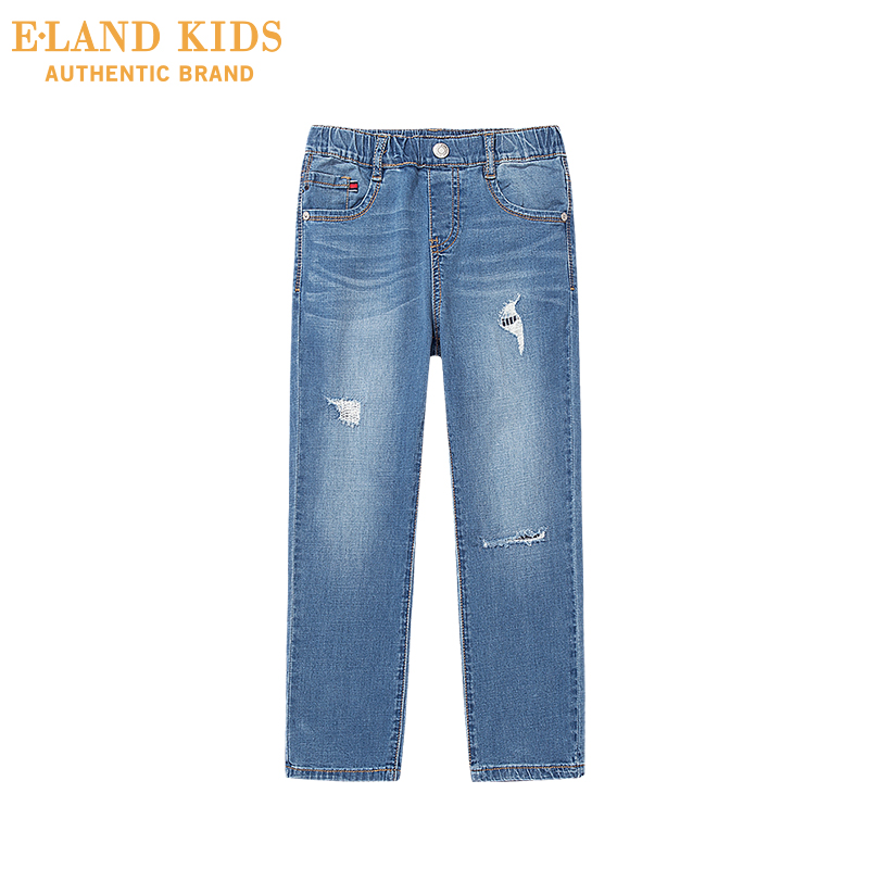 Eland trẻ em ăn mặc ấu dâm mùa hè cậu bé mới thời trang lỗ phá denim quần EKTJ92402A.