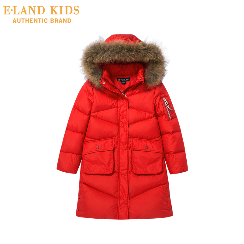 Elandkids ăn mặc edilis trẻ em ydding của cô gái mô hình mùa đông đơn giản giữa chiều dài xuống áo khoác.