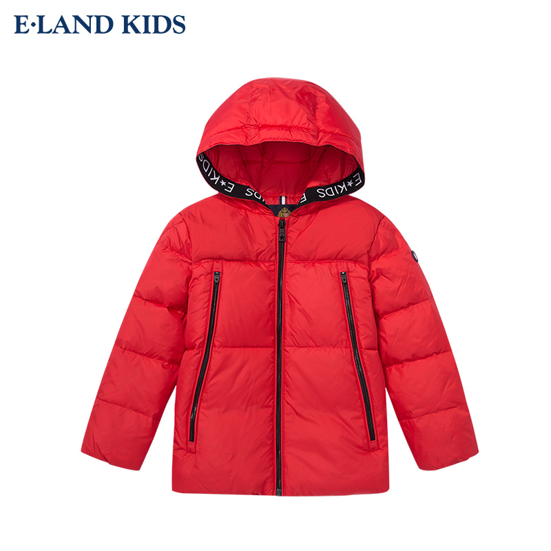 Elandkids bệ 19 năm mùa đông bé trai mới ngắn xuống áo khoác xu hướng đội mũ trùm đầu thể thao.